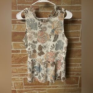 LOFT Floral Print Sleeveless Blouse - Cream and Brown